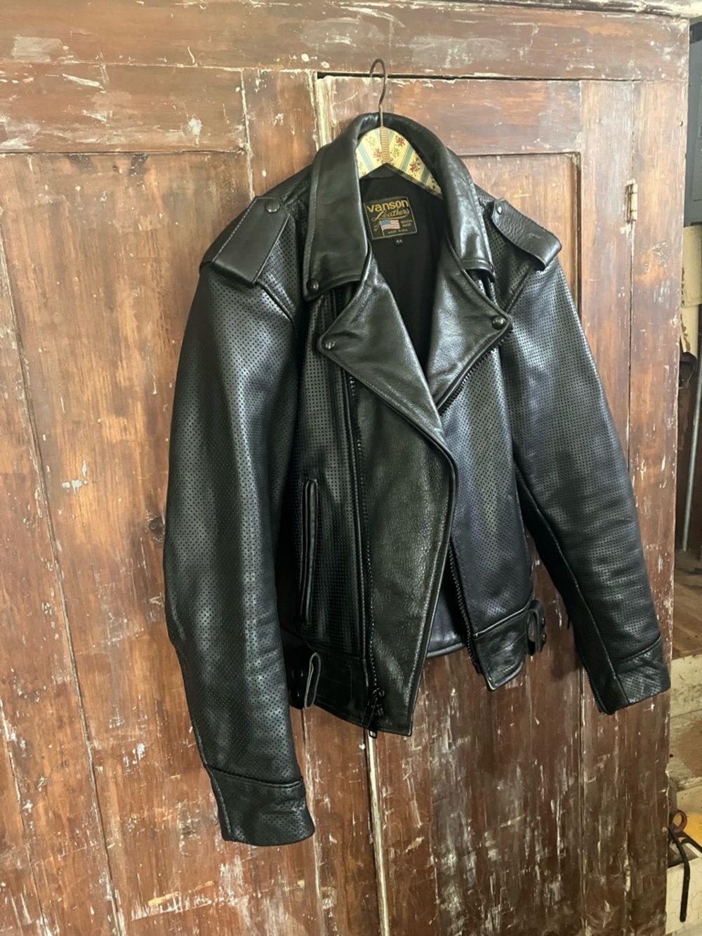 Vanson Black Perforated Leather Biker Jacket